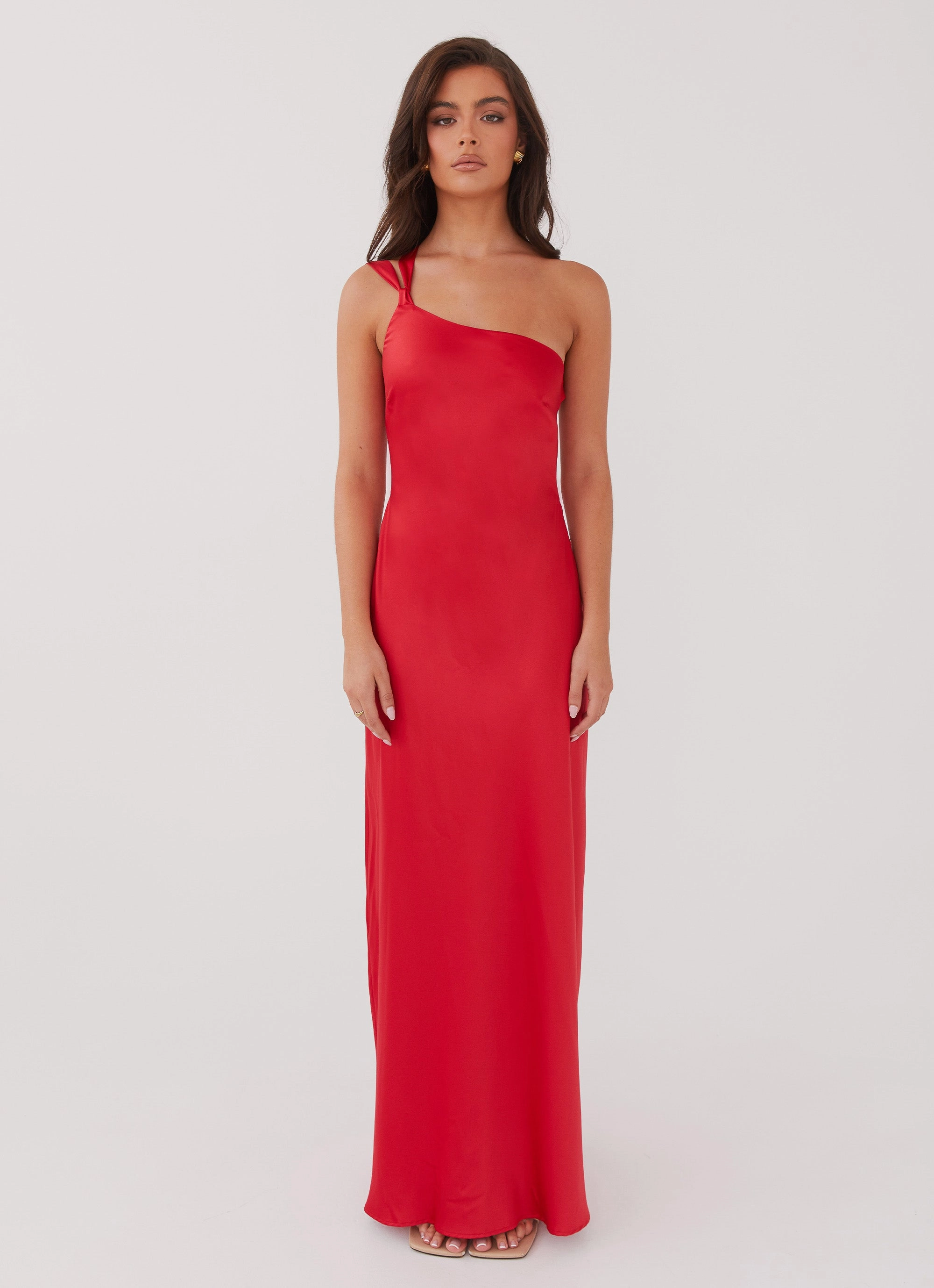 Delancy One Shoulder Maxi Dress - Rouge Red Chic Design