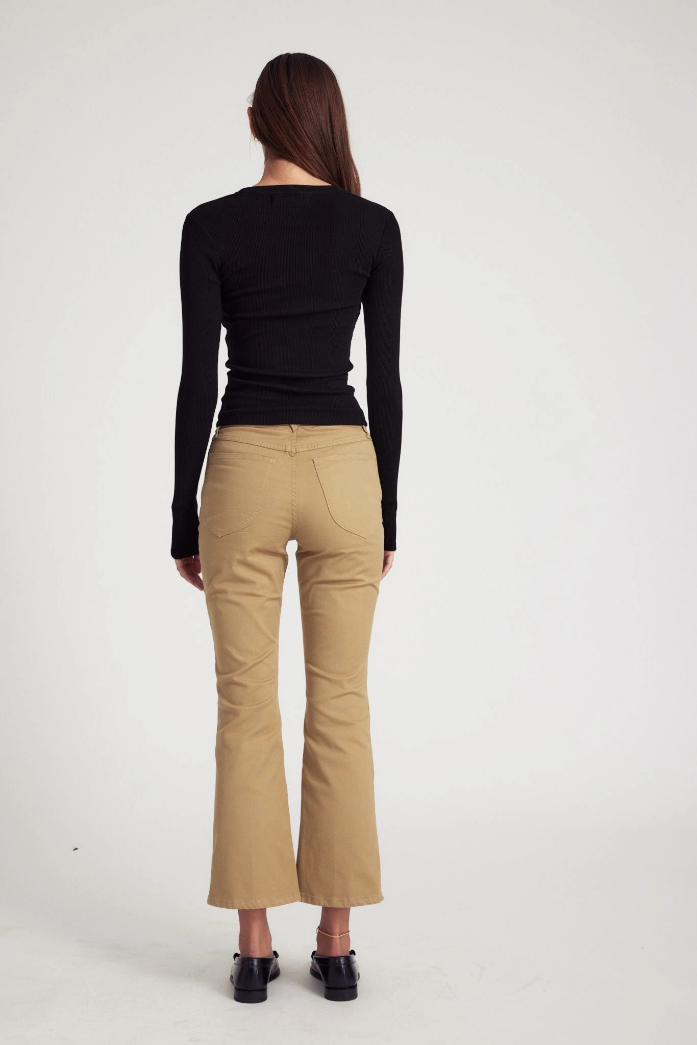 Khaki 5 Pocket Ankle Flare Pants Stay Active Eco Friendly Material