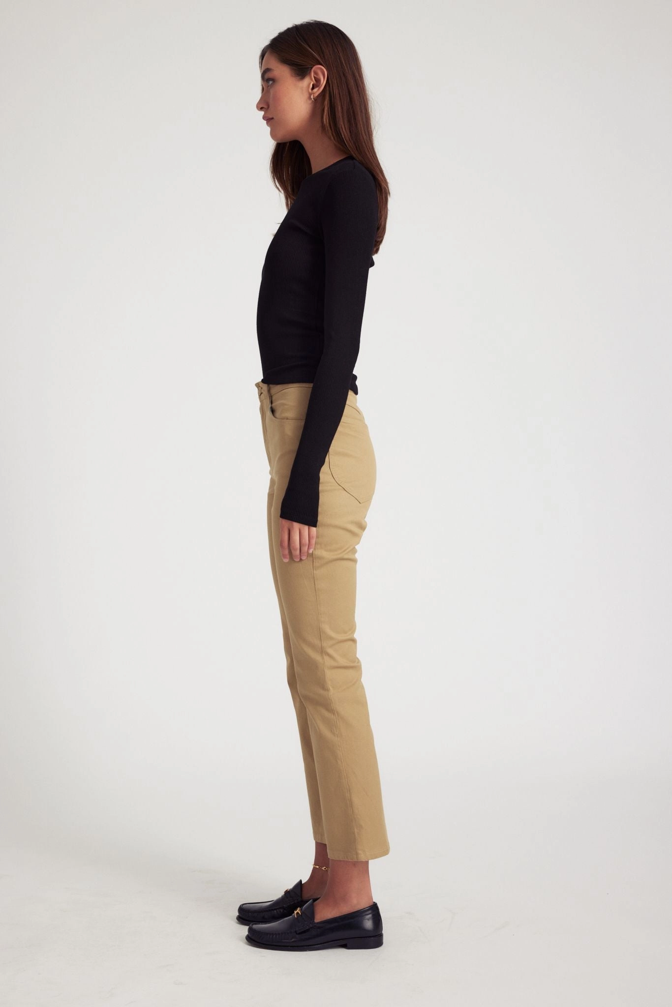 Everyday Essential Breathable Comfort Fit Khaki 5 Pocket Ankle Flare Pants