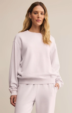 RibbedTrims NonToxicCoating Z Supply Boyfriend Cotton Sweatshirt in Lavender Ice