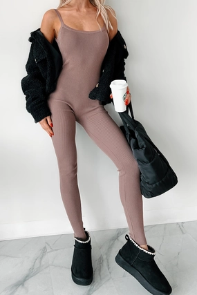 Making Things Right Rib Knit Backless Jumpsuit (Latte) AntiPilling Technology ResilientStretch