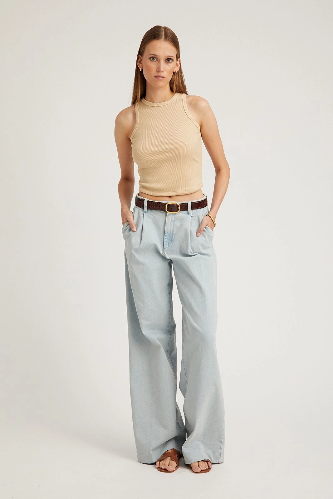 LongWearingComfort Convertible Design Bruni Denim Pleated Trousers