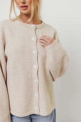 Layered Collar Structure ThermalRegulating Fabric Hartford Cardigan Top in Oatmeal
