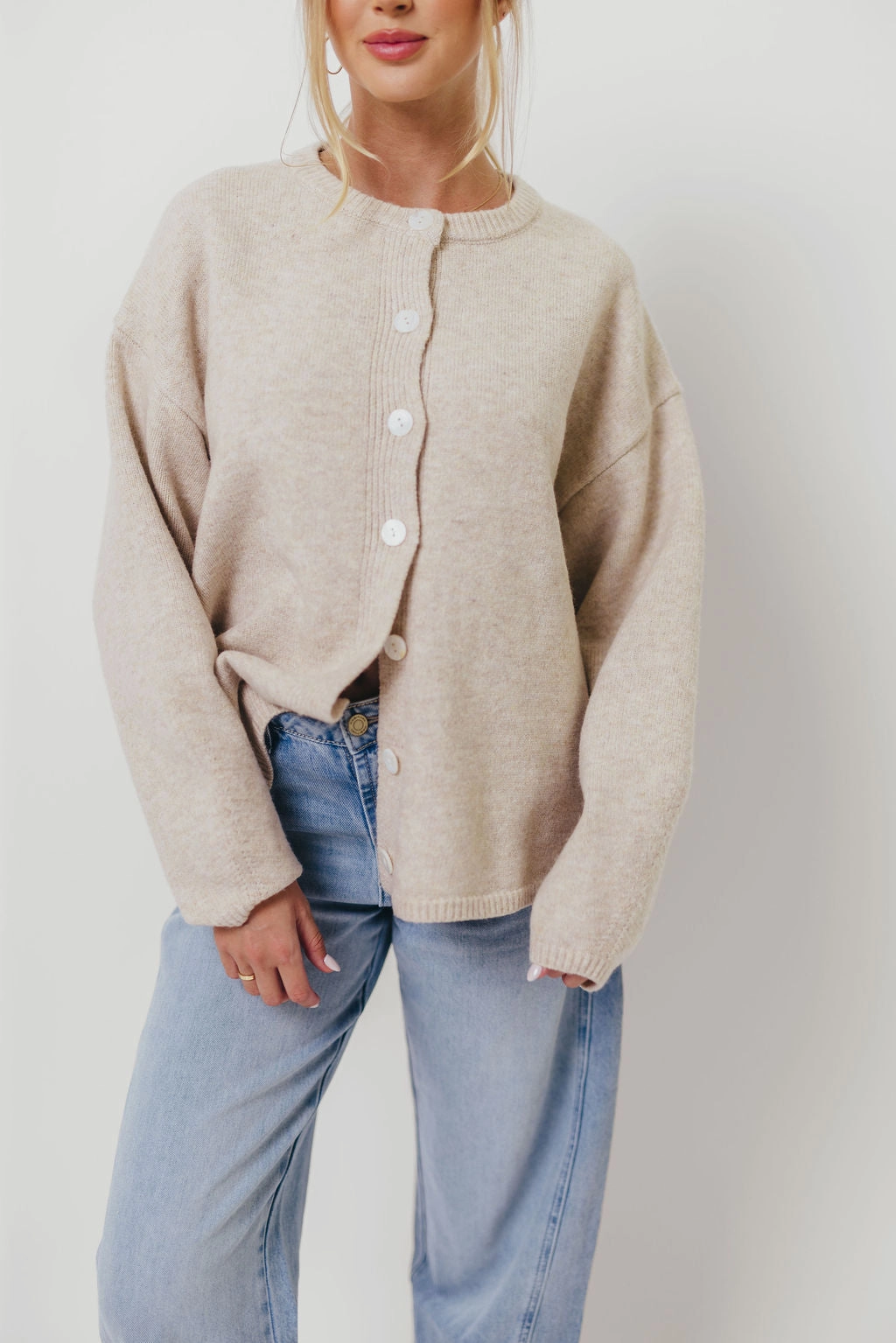 Garment Washed Finish slim fit Hartford Cardigan Top in Oatmeal