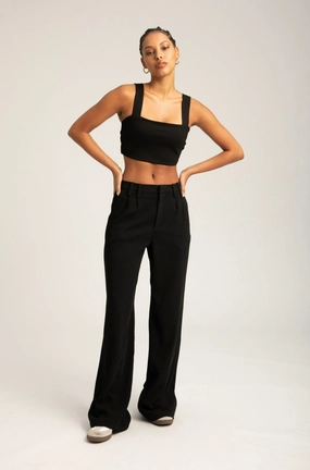 Black Micro Tube Top With Straps Casual Blouse