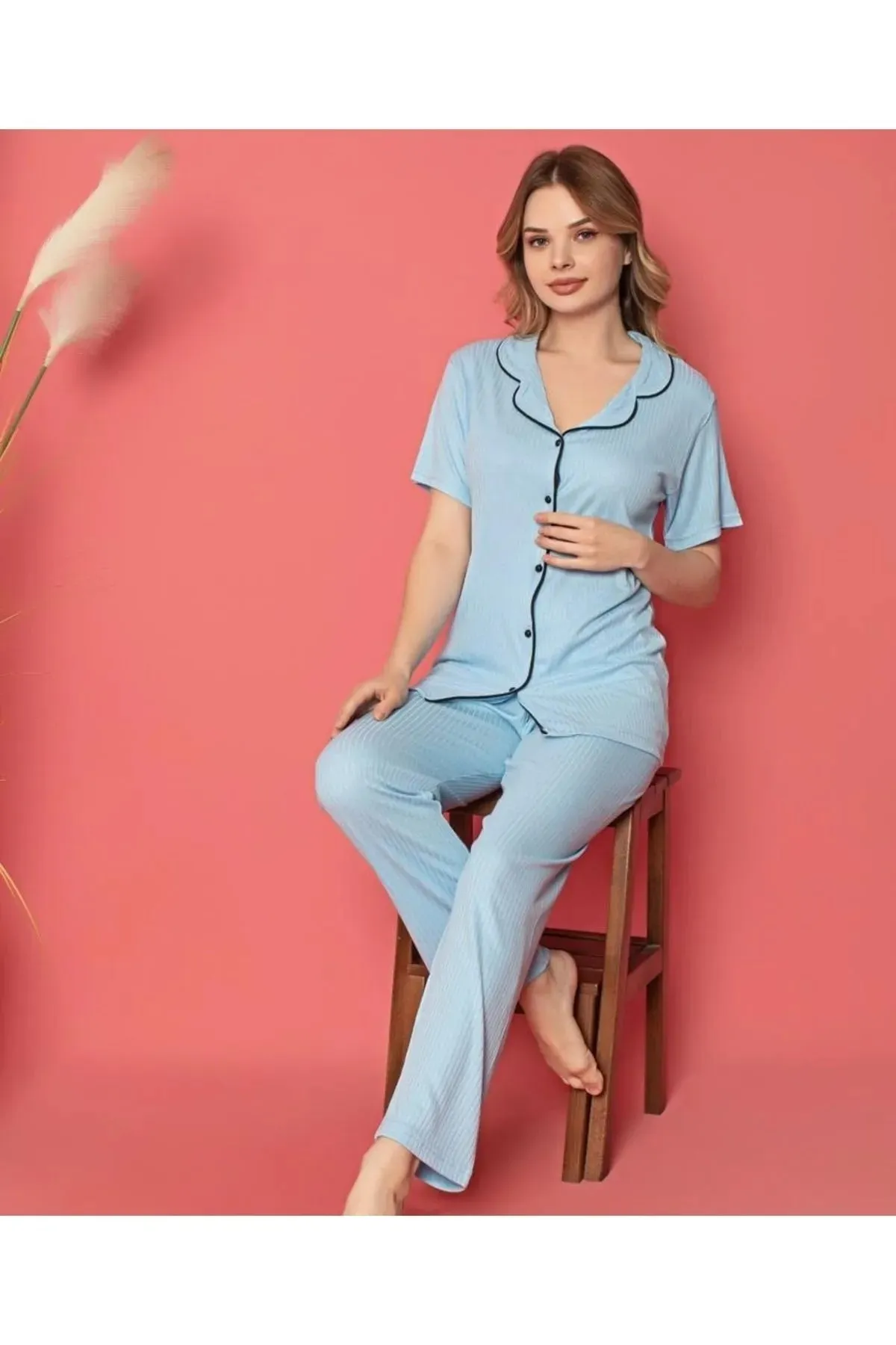 Lila Underwear VISCOSE WOMEN'S BUTTONED SHORT SLEEVE PAJAMA SET