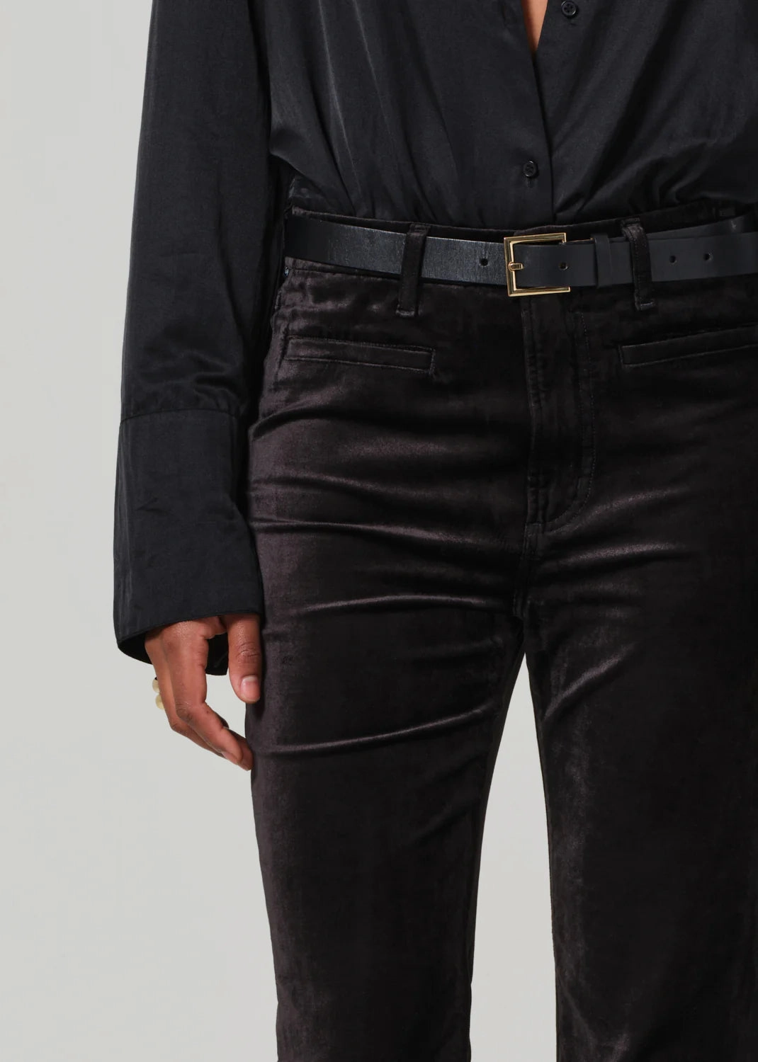 Day-to-Day Wear Lilah Flare With Welt Pocket Velvet in Black