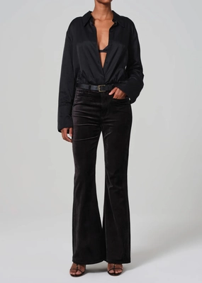 sporty wear Lilah Flare With Welt Pocket Velvet in Black