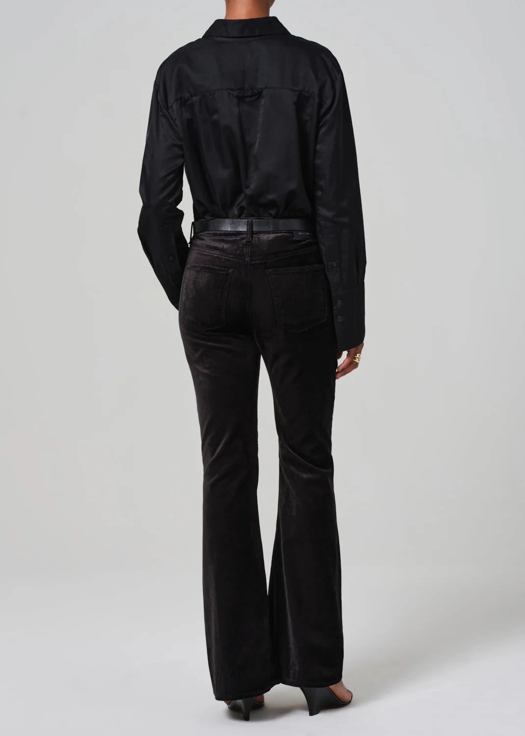 Comfort Wearable Lilah Flare With Welt Pocket Velvet in Black