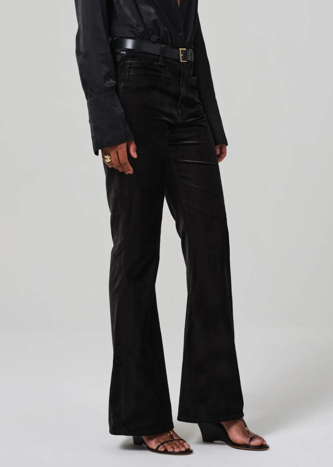 Slim Stretch Fit Lilah Flare With Welt Pocket Velvet in Black