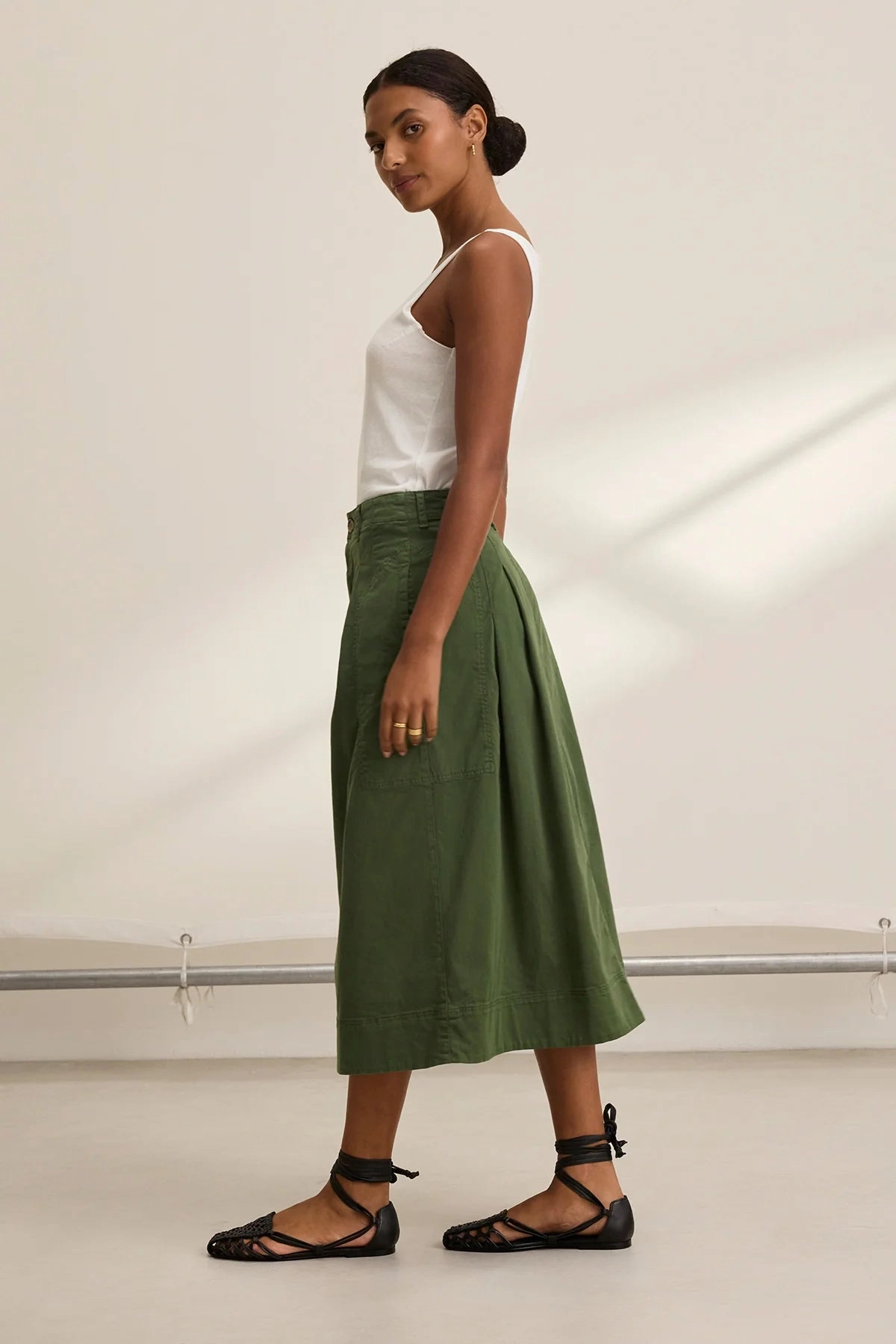 Abstract Motif Maxi length Lilian Skirt in Olive