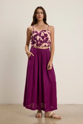 Linda Linen Maxi Skirt in Grapes Sleek Appeal Anti Pilling Fabric
