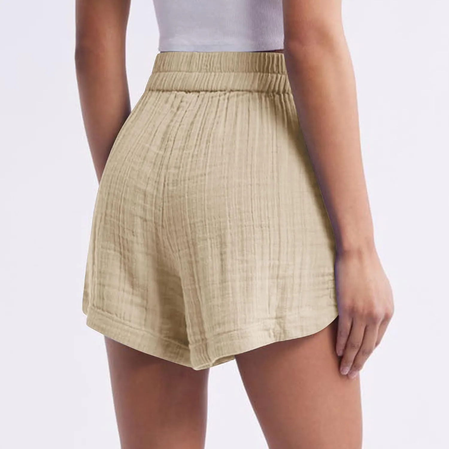 Linen Boxer Shorts for Women Comfy Summer Elastic Waist Pjs Bottoms Loose Sleepwear Lounge Pajama Shorts with Pockets