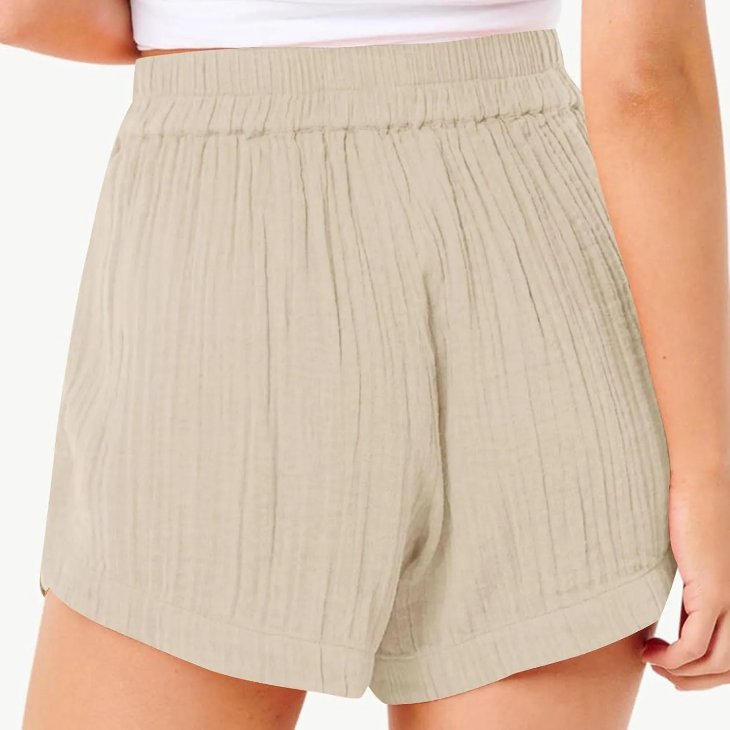 Linen Boxer Shorts for Women Comfy Summer Elastic Waist Pjs Bottoms Loose Sleepwear Lounge Pajama Shorts with Pockets