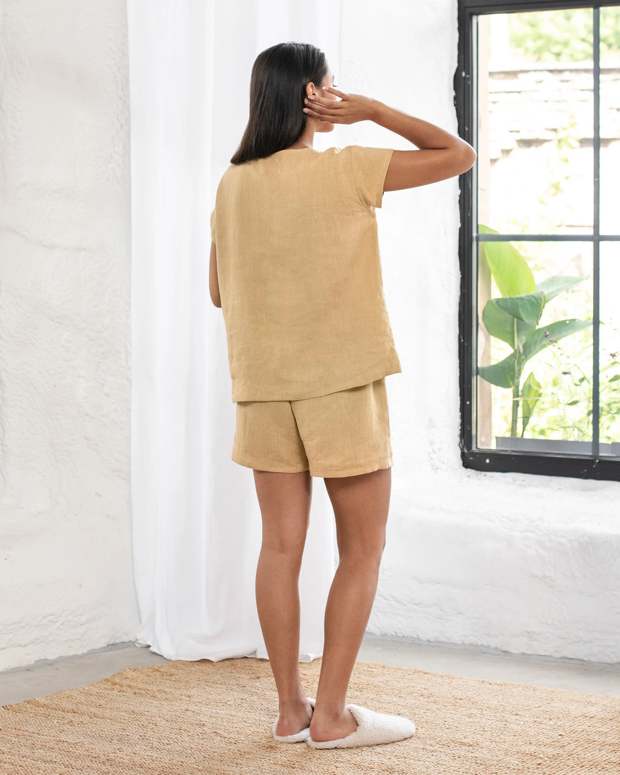 Linen pajama set Luni in Sandy beige