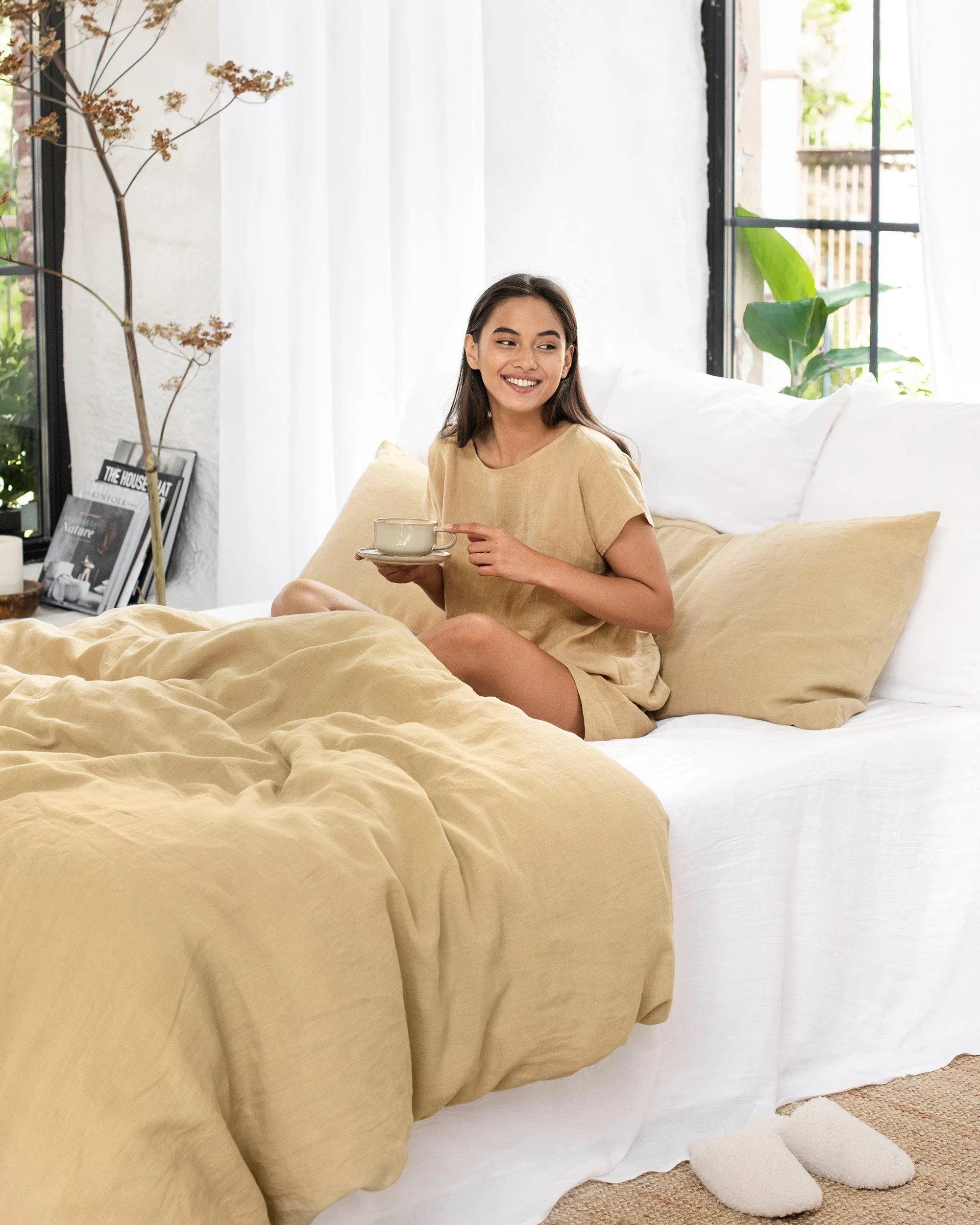 Linen pajama set Luni in Sandy beige