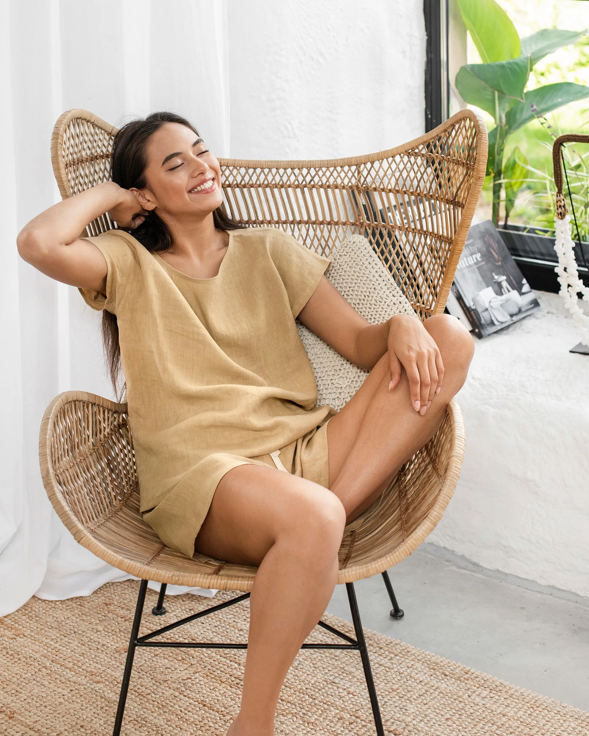 Linen pajama set Luni in Sandy beige