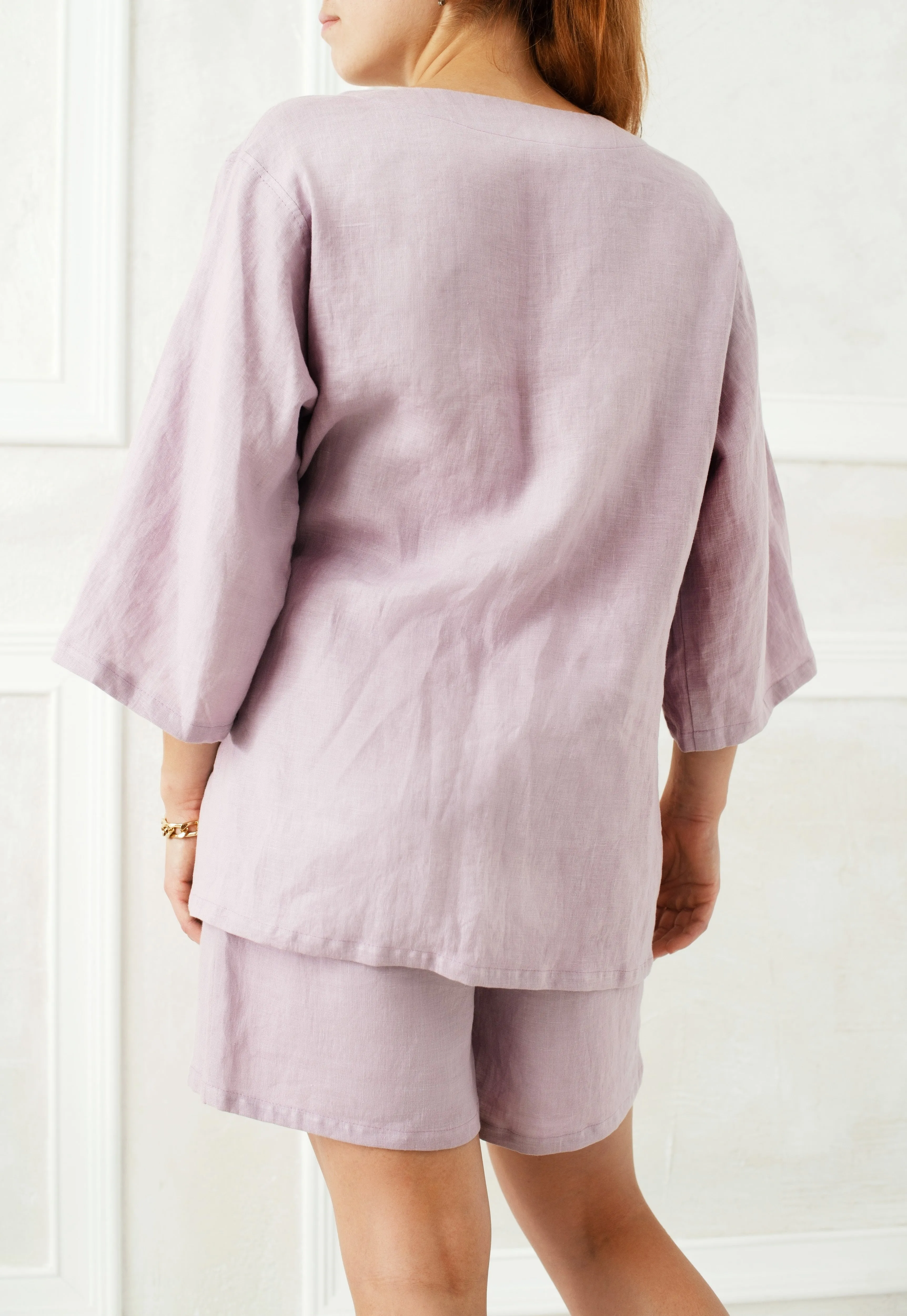 Linen pajama with button-down top