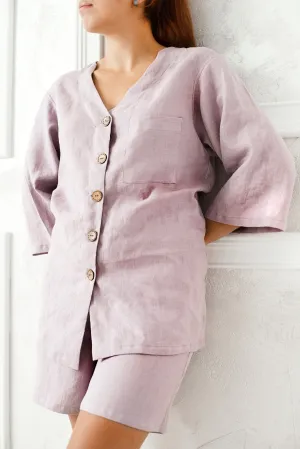 Linen pajama with button-down top