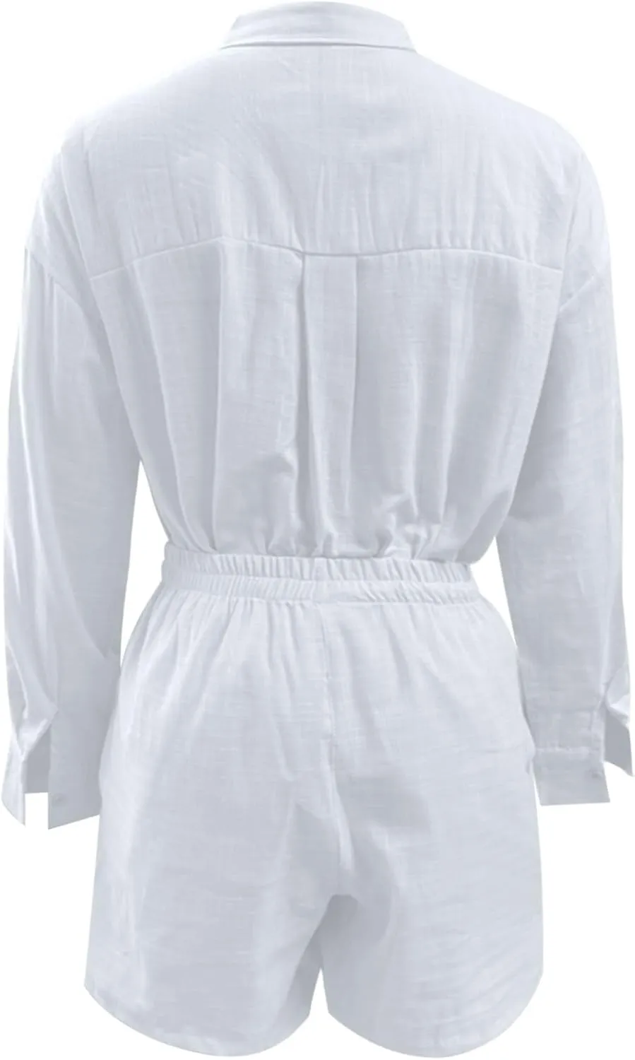 Linen Set for Women Long Sleeve Button down Shirts Matching Boxer Shorts Sets Loungewear Matching Sets Women Clothing
