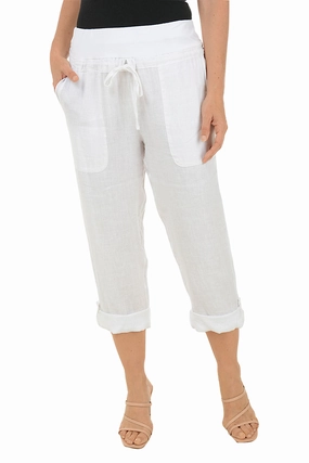 Linen Buttoned Roll Tab Capri Pant SecureClosures Modern Cut
