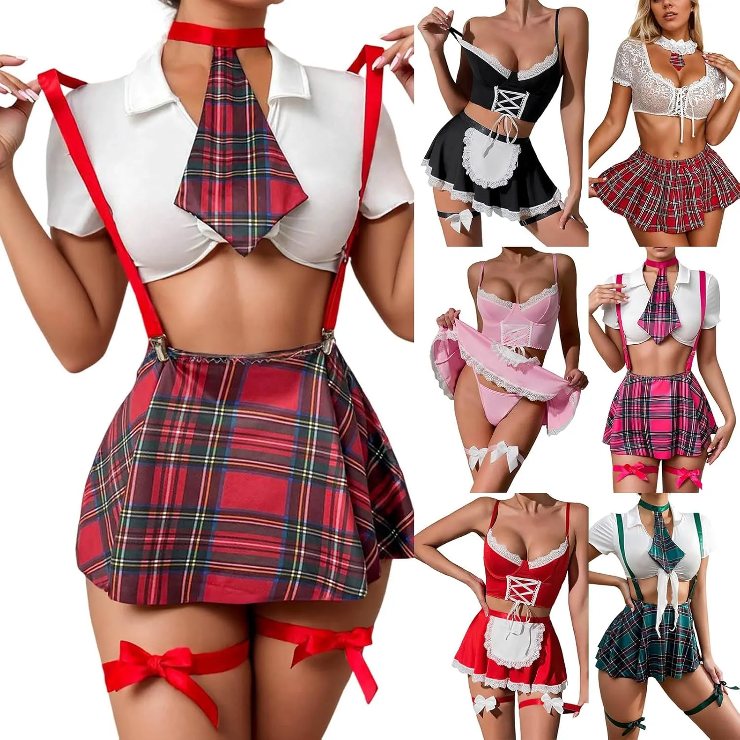 Lingerie for Women Sexy Schoolgirl Costume 0utfit Lingerie Set Student Cosplay Roleplay with Top and Mini Overall Skirt