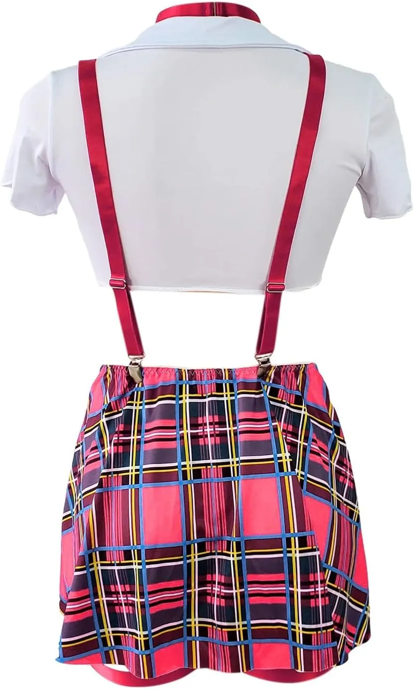Lingerie for Women Sexy Schoolgirl Costume 0utfit Lingerie Set Student Cosplay Roleplay with Top and Mini Overall Skirt