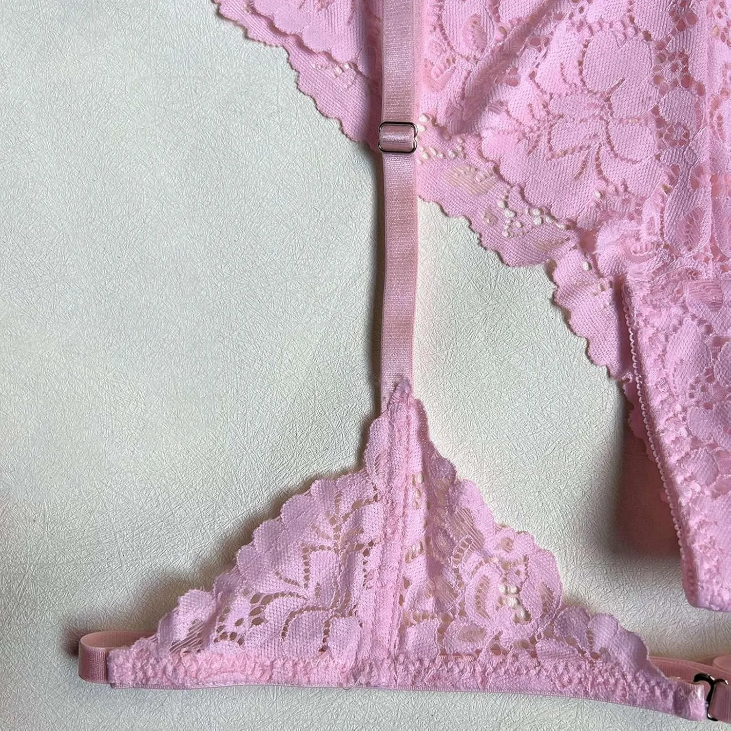 Lingerie Set for Women Heart Embroidery Valentines Lingerie Mesh Sheer Bra Panty Sets Cut Out Garter Belt