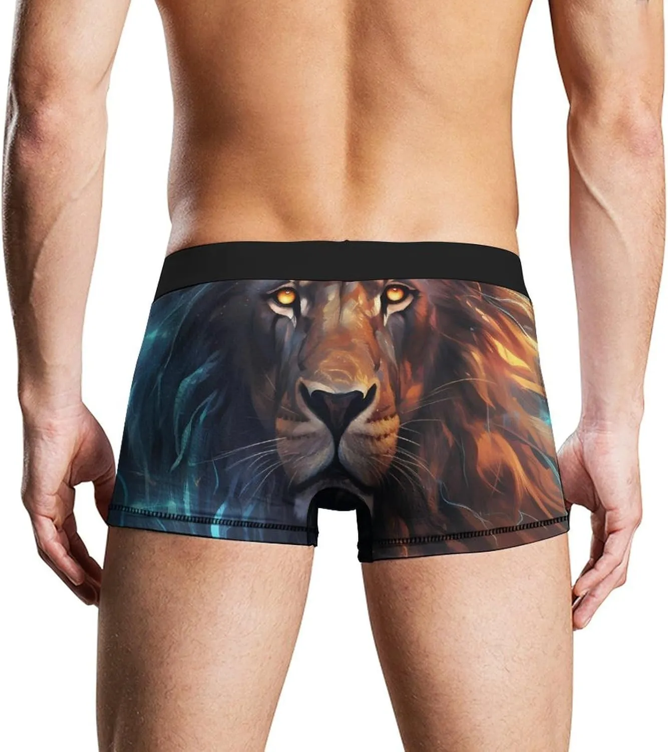 Lion Art Mens Boxer Brief Funny Underwear Trunks Breathable Soft Printed Shorts