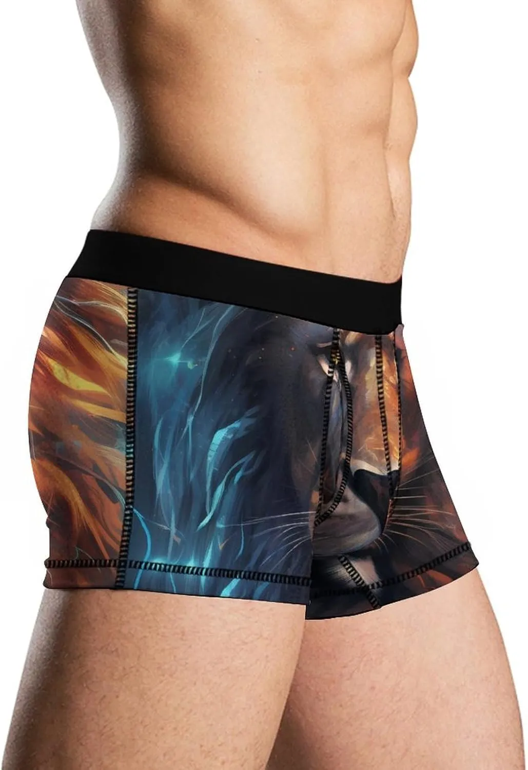 Lion Art Mens Boxer Brief Funny Underwear Trunks Breathable Soft Printed Shorts