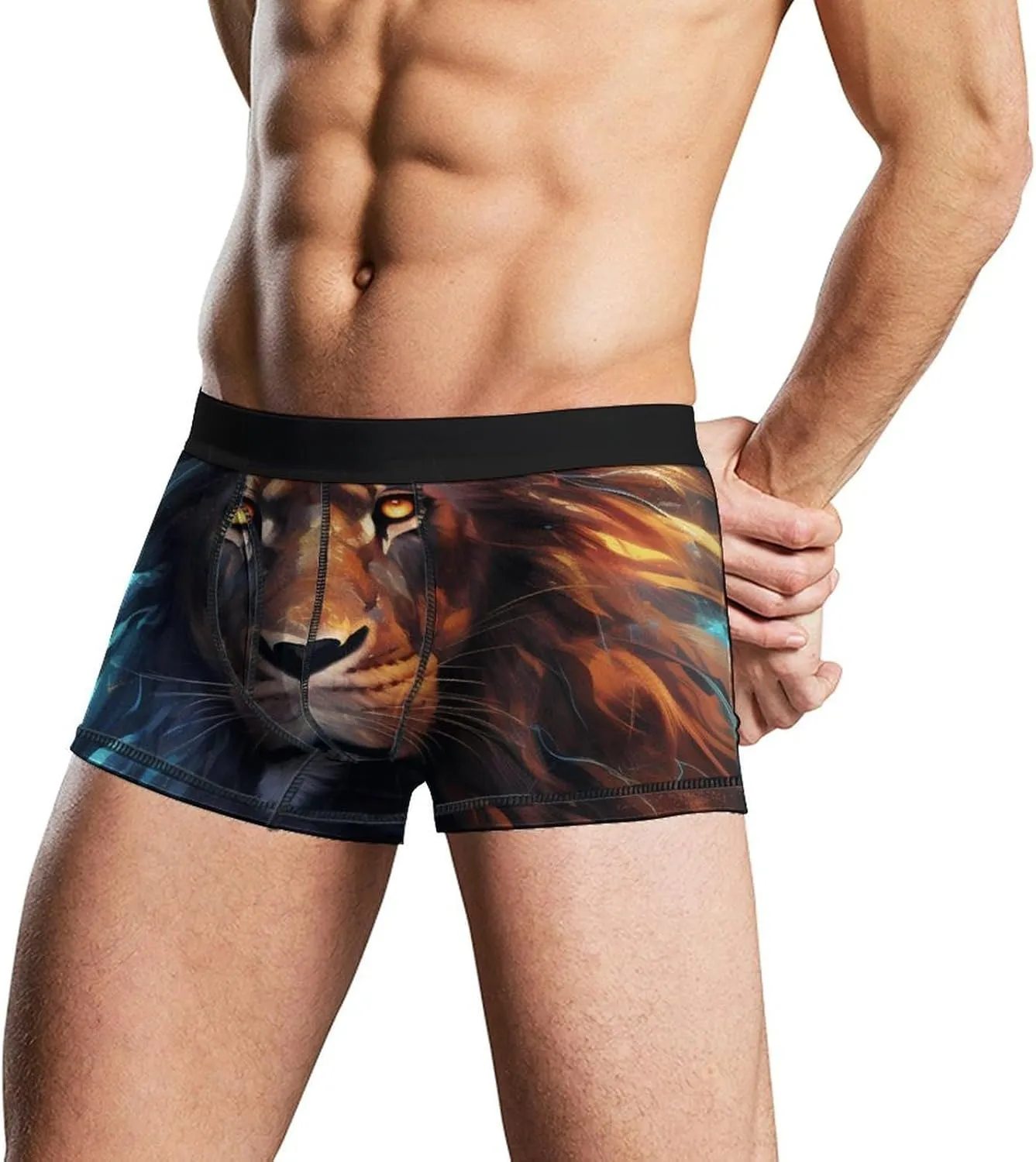 Lion Art Mens Boxer Brief Funny Underwear Trunks Breathable Soft Printed Shorts