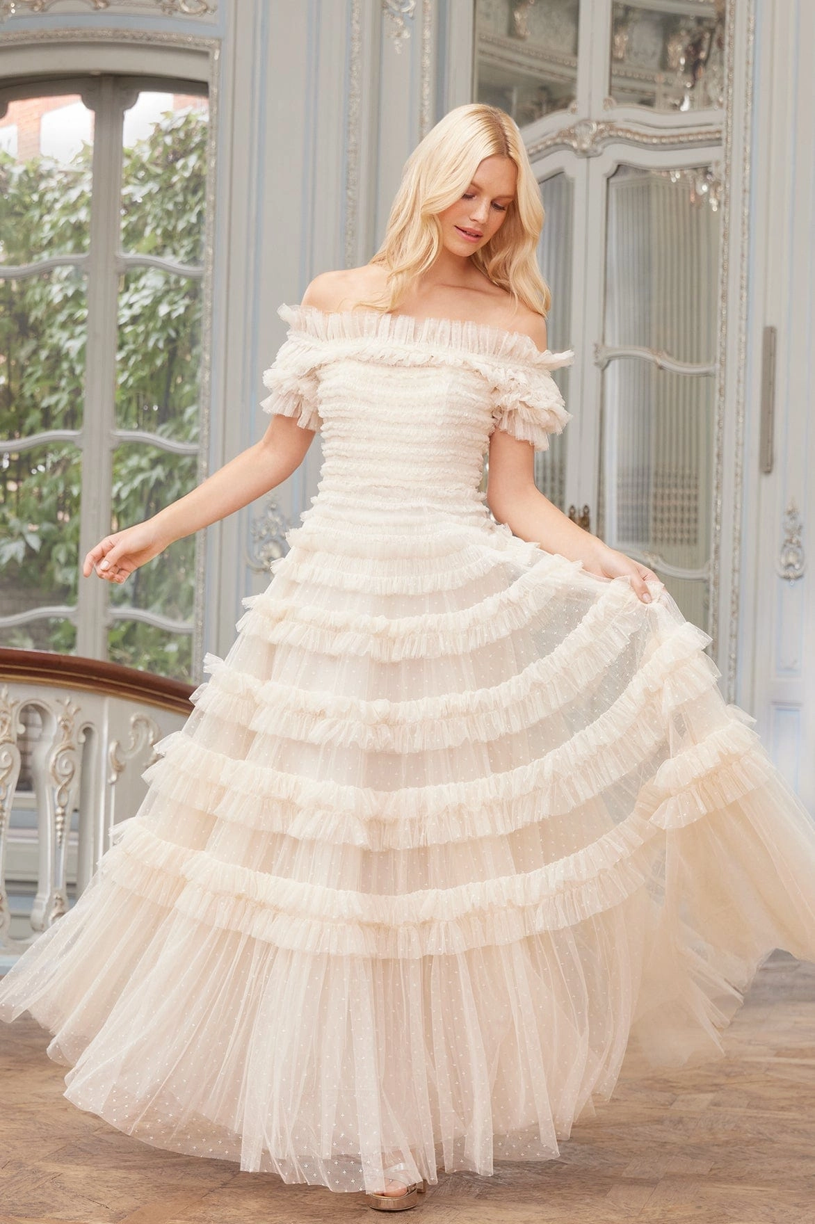 Lisette Ruffle Off Shoulder Gown Street Ready Breeze Grace