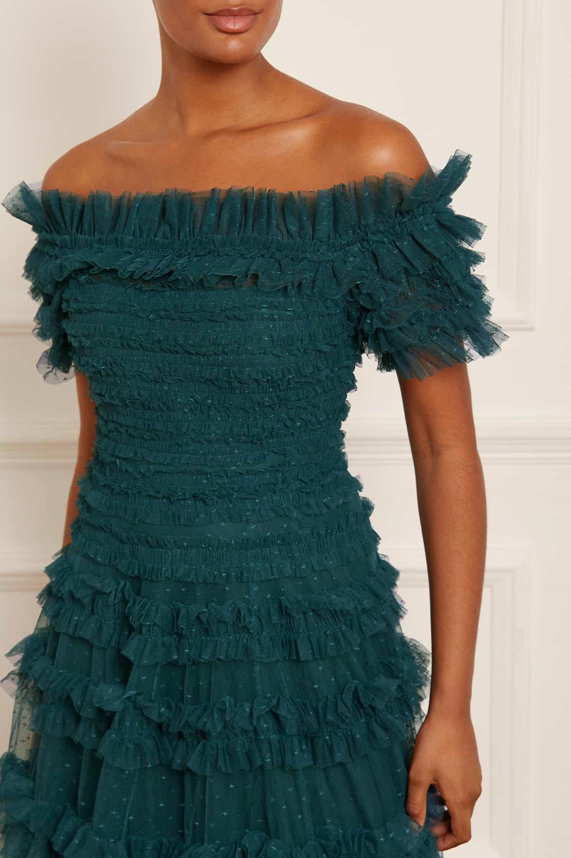 Form Focus Lisette Ruffle Off Shoulder Gown