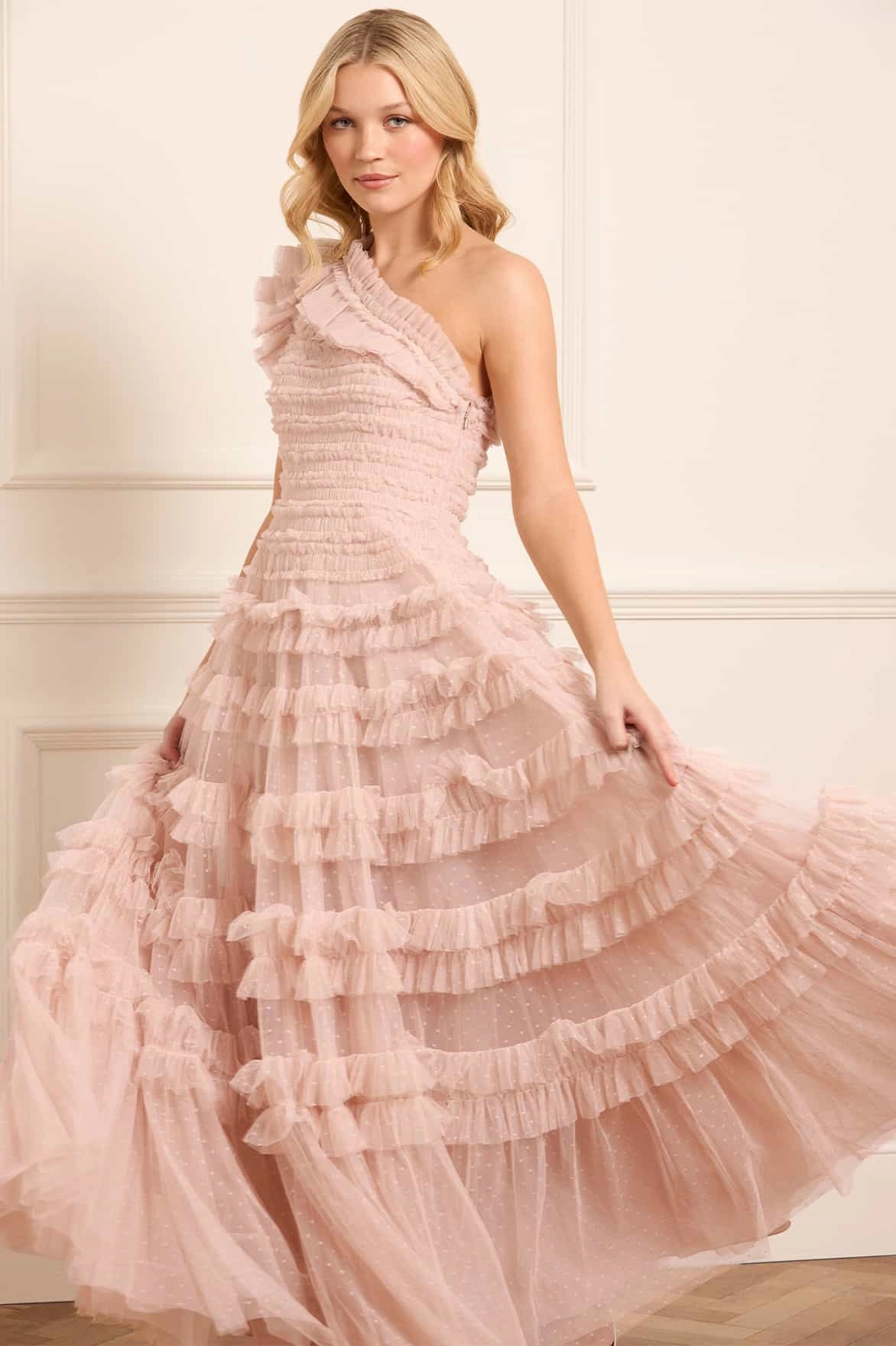 Lisette Ruffle One-Shoulder Gown Minimalist-Trend