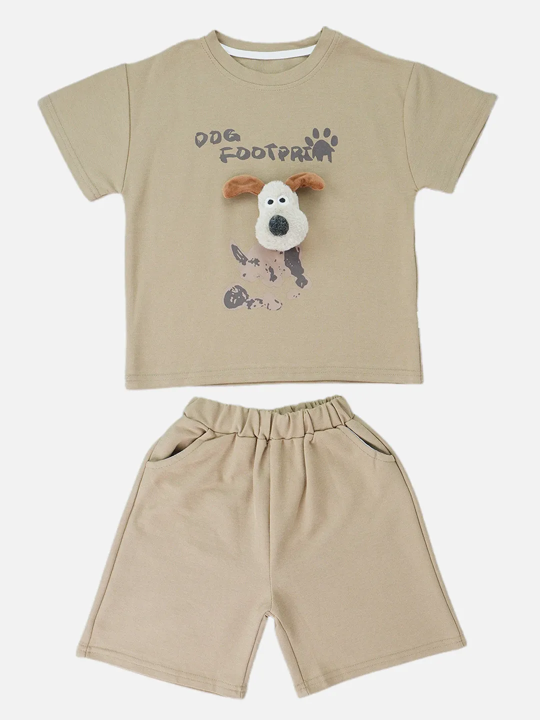 Little Surprise Box, Brown Doggy Paw 2pcs Shorts set for Toddlers and Kids