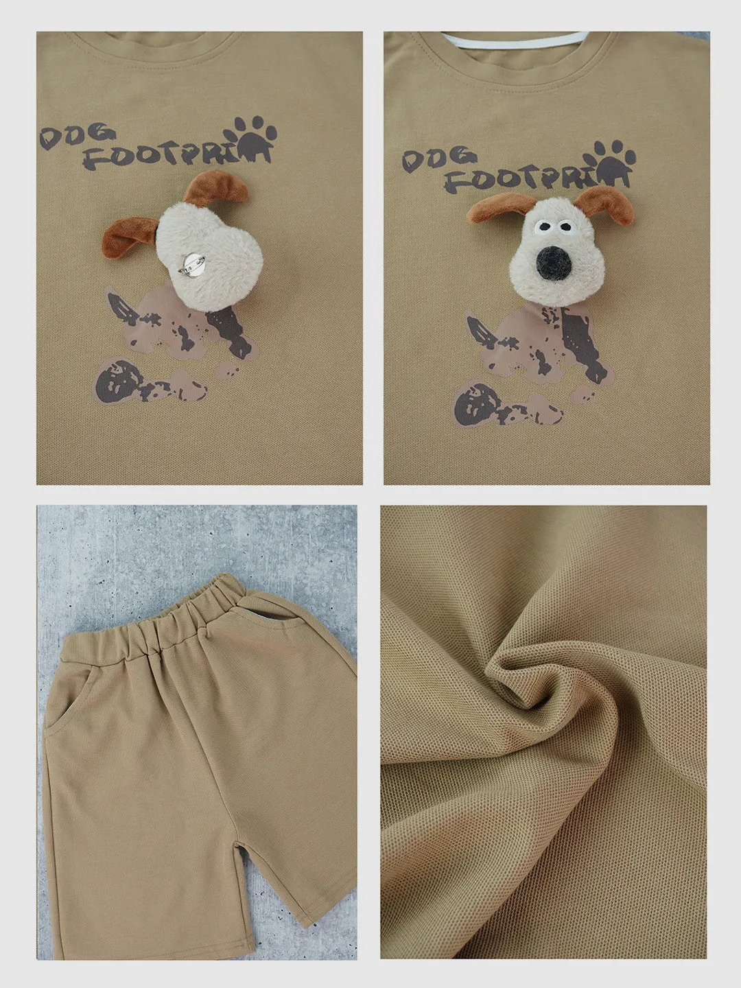 Little Surprise Box, Brown Doggy Paw 2pcs Shorts set for Toddlers and Kids