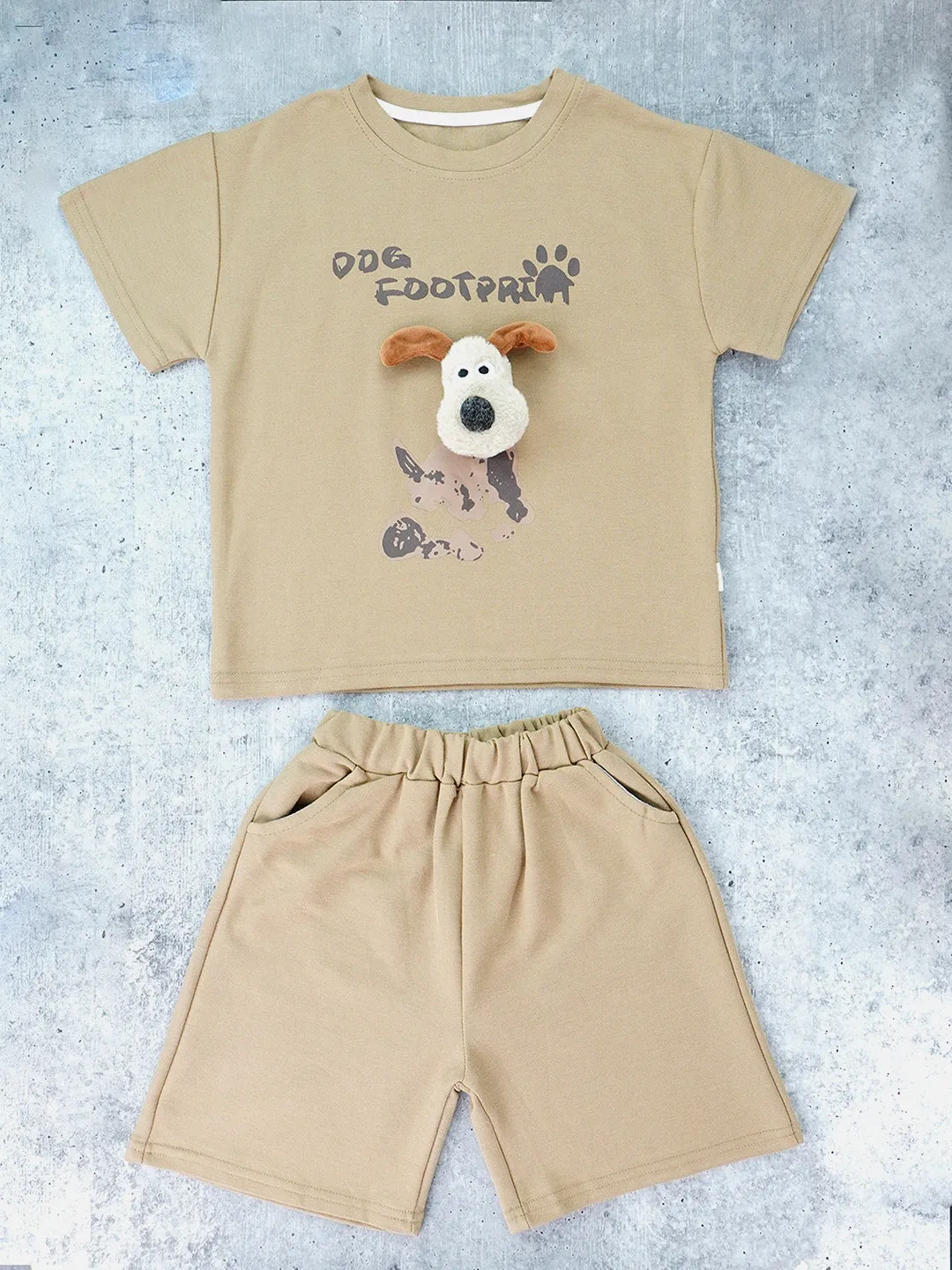 Little Surprise Box, Brown Doggy Paw 2pcs Shorts set for Toddlers and Kids