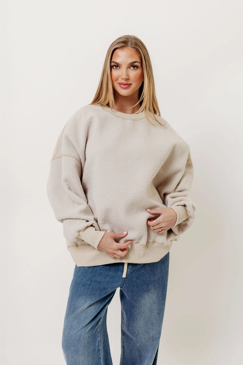 Soft Texture LowProfileZipperSystem Liv Reversible Fleece Sweatshirt in Natural
