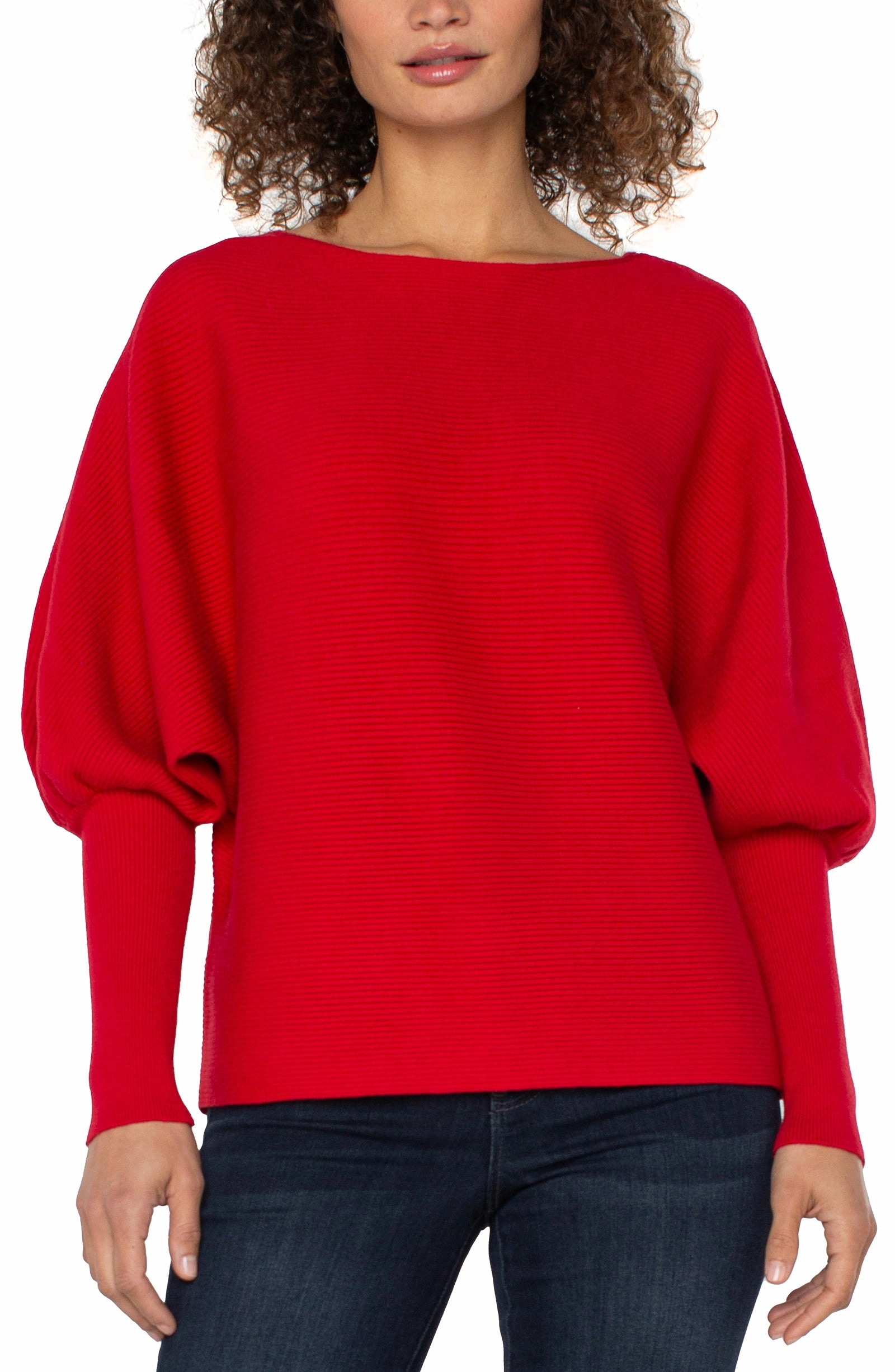 Fashionable Look Petal Sleeve Architecture Liverpool Los Angeles Dolman Sweater in Tango Red