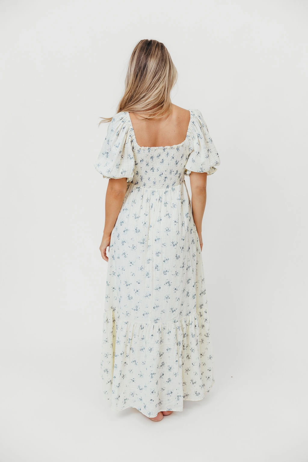 Smart Edge Smooth Layering Livvy 100% Cotton Maxi Dress in Dusty Blue Floral - Bump Friendly & Inclusive Sizing