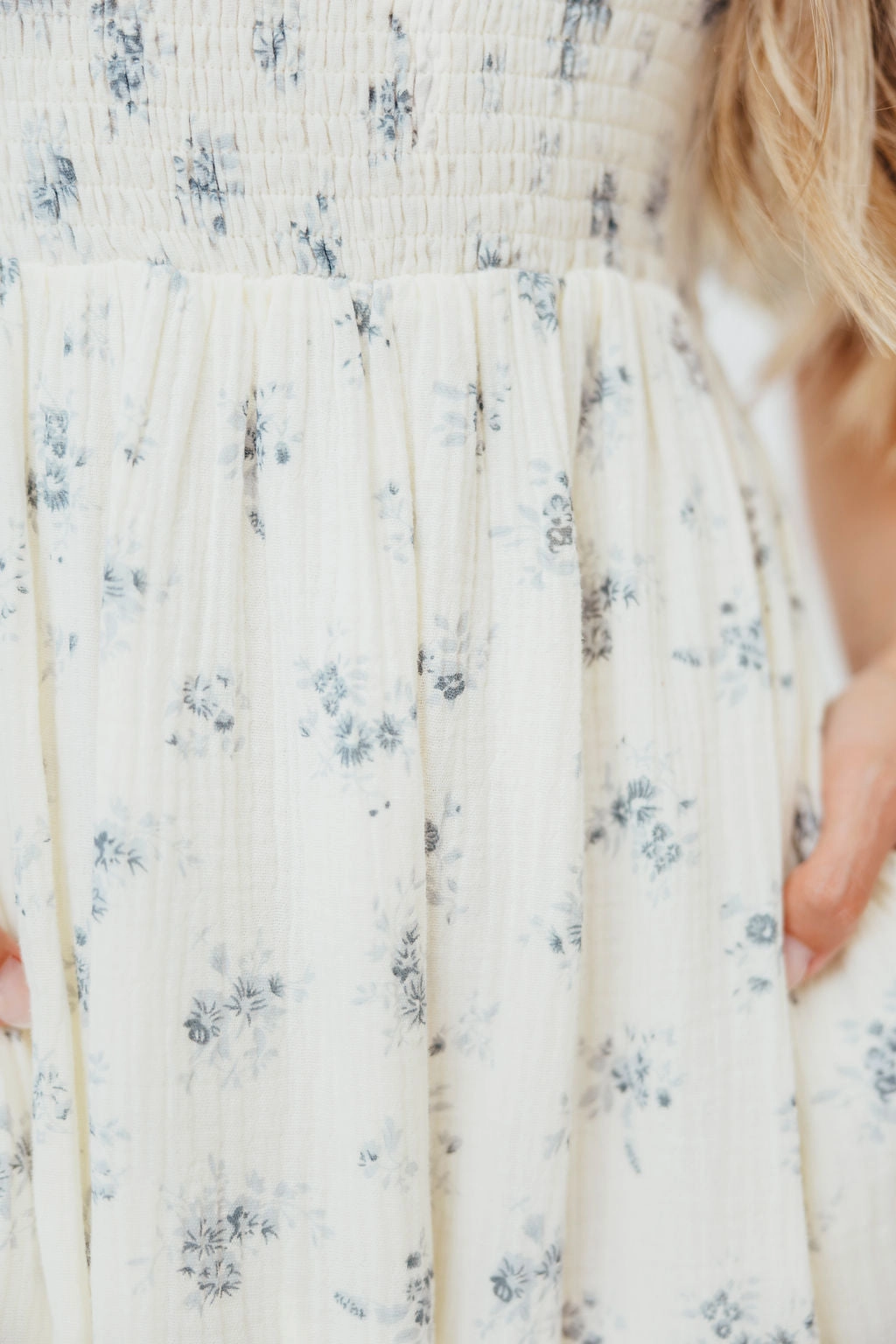 Livvy 100% Cotton Maxi Dress in Dusty Blue Floral - Bump Friendly & Inclusive Sizing Fashion Look