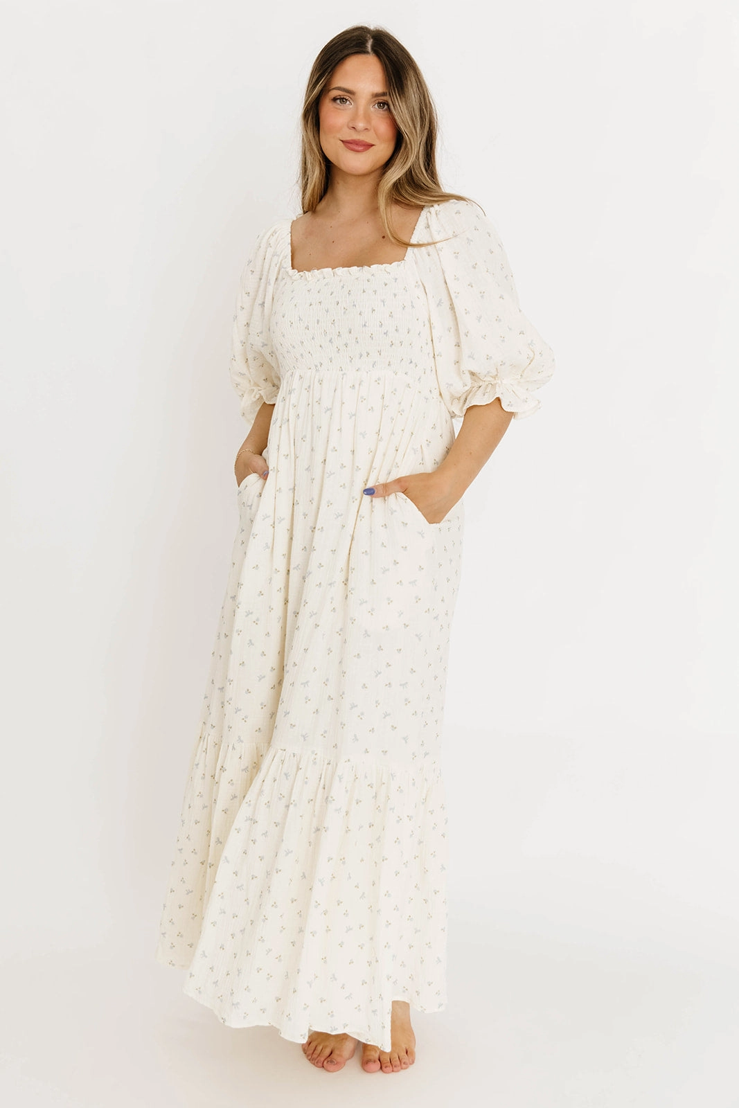 Bright bold dress Livvy 100% Cotton Maxi Dress in Petite Blue Floral -Bump Friendly & Inclusive Sizing