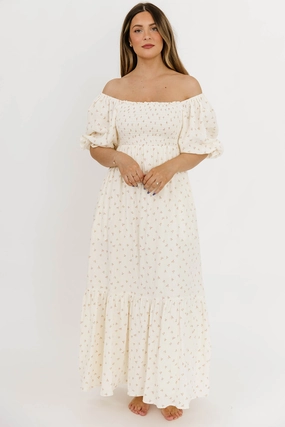 Balloon-Sleeve Livvy 100% Cotton Maxi Dress in Petite Pink Floral - Bump Friendly & Inclusive Sizing