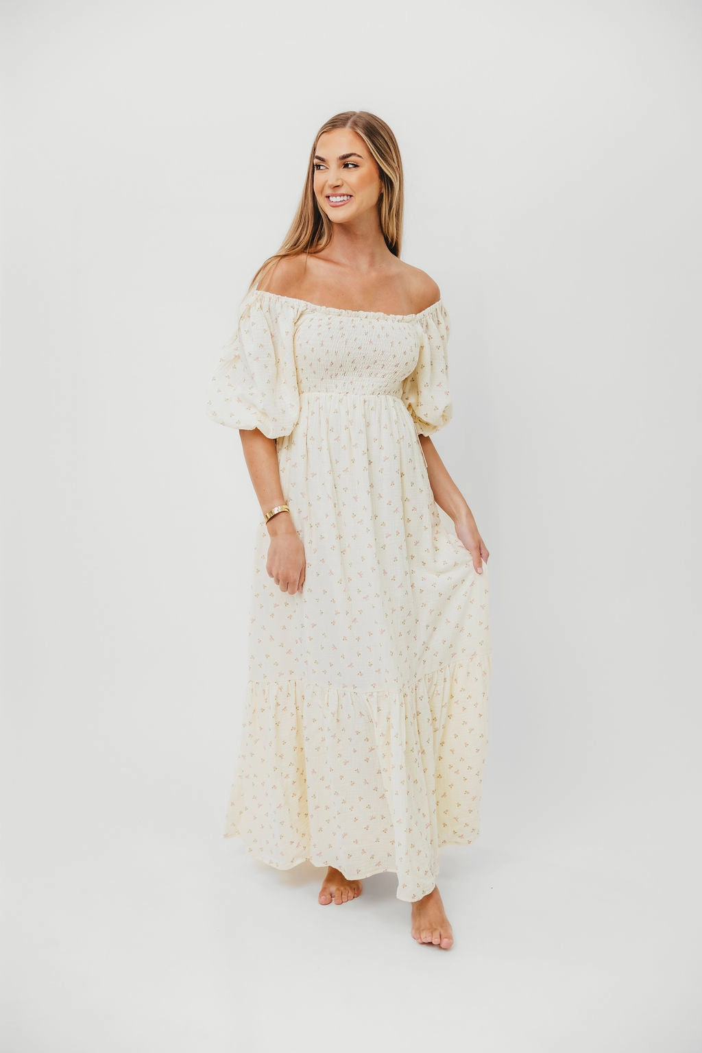 High Cut Trend-Inspired Livvy 100% Cotton Maxi Dress in Petite Pink Floral - Bump Friendly & Inclusive Sizing