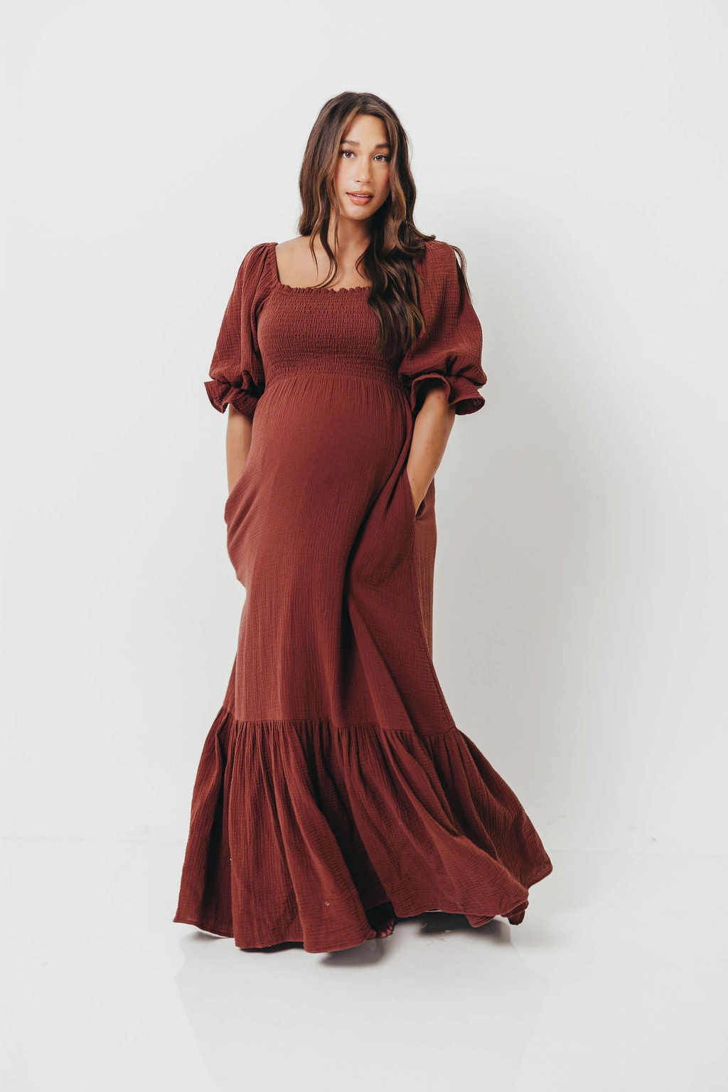 Livvy 100% Cotton Maxi Dress in Rust Brown - Bump Friendly Easy Pretty animal-print