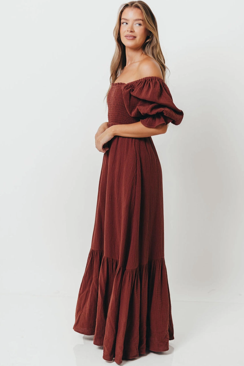 Breathable Style Pastel Sky Livvy 100% Cotton Maxi Dress in Rust Brown - Bump Friendly