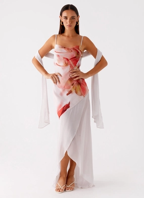 Loire Maxi Dress - Peach Rose Leg-Lengthening Flattering Waist Design