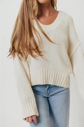 Lola 100% Cotton Scoop Neck Drop Shoulder Knit Sweater in Cream (Final Few! No Restock) DurableWeave AntiMicrobialLining