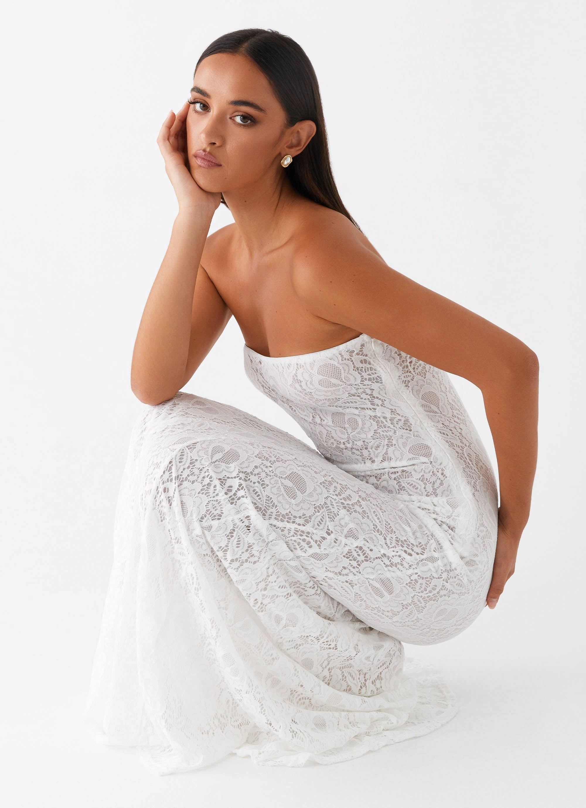 Soft Waist Lolita Lace Maxi Dress - Ivory