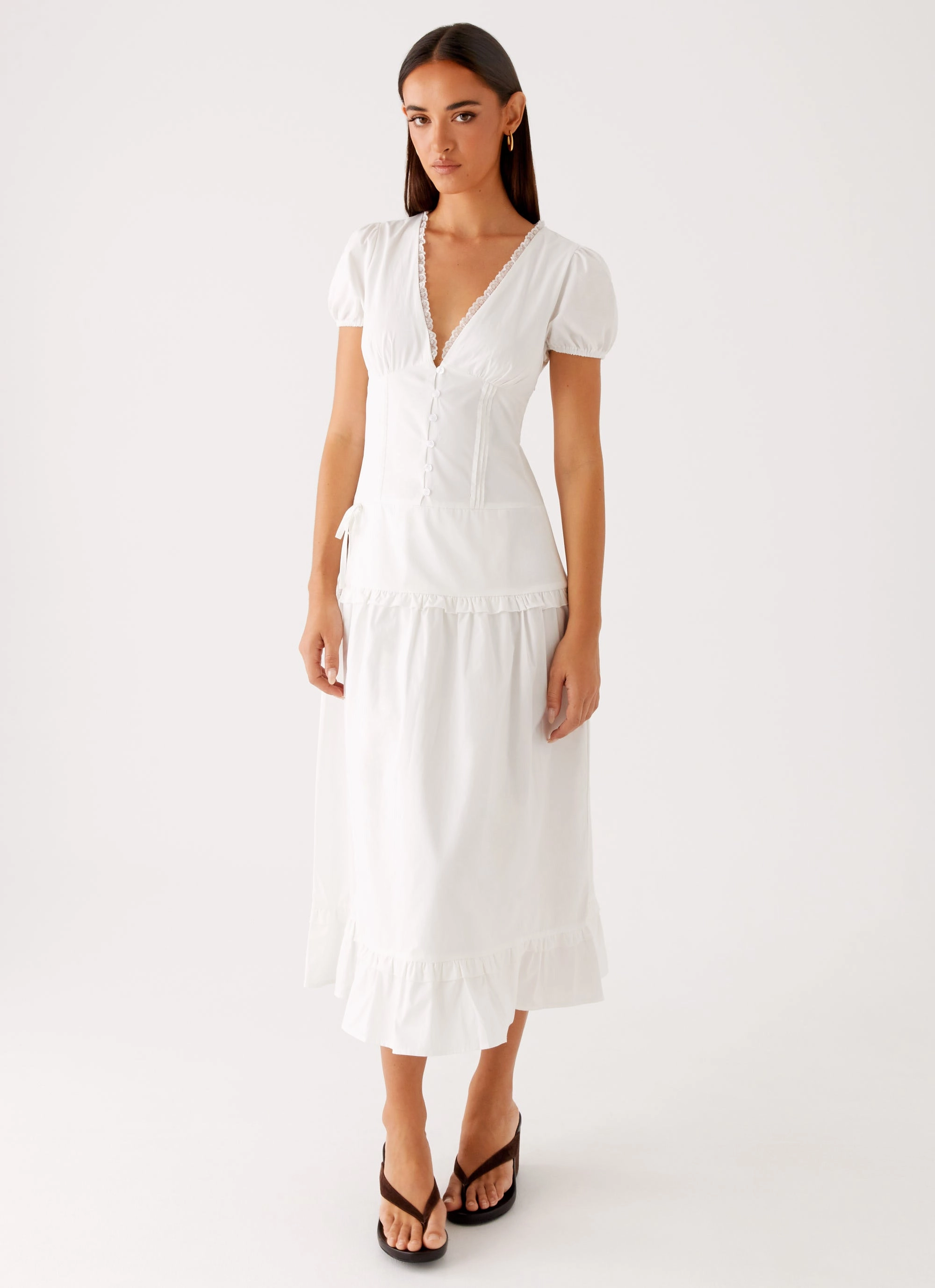 Sophisticated Waist QuickReleaseClasp London Midi Dress - White